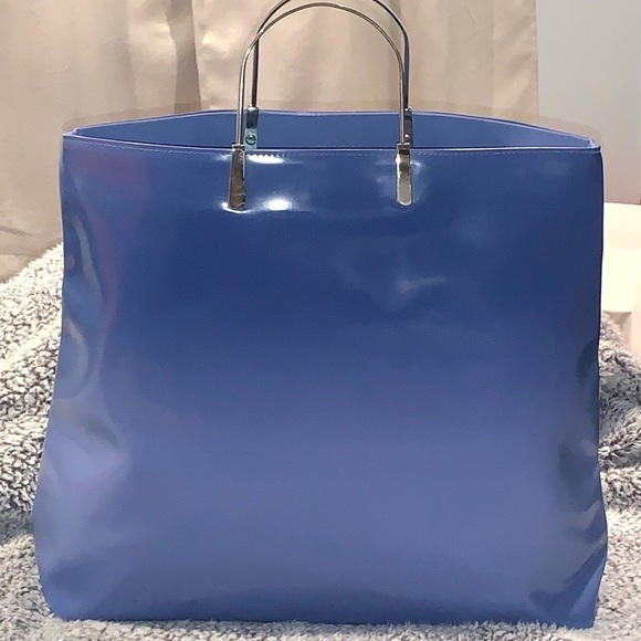 Ombré Blue Tote bag with Silver metal handles 14” X 19” - Picture 6 of 6